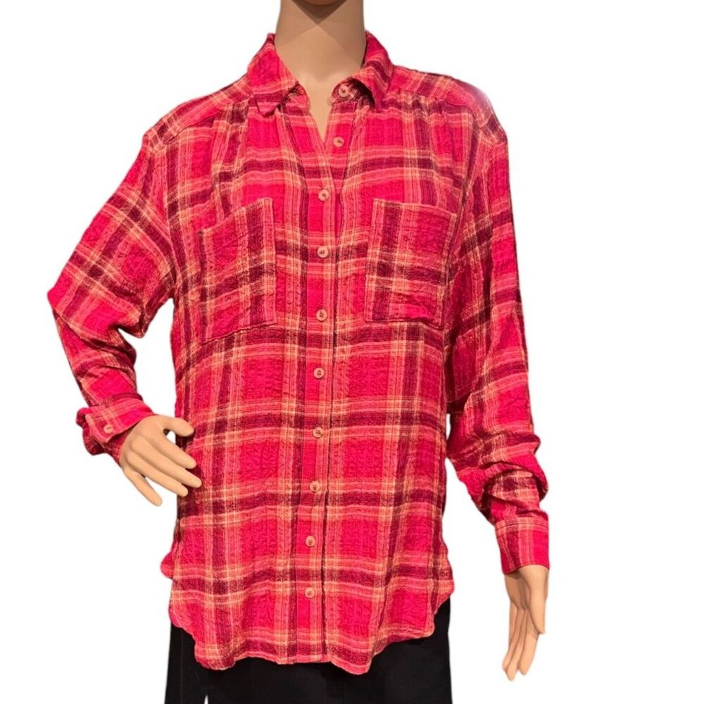ANTHROPOLOGIE PILCRO Pink Flannel Plaid Buttondown Shirt Sz S